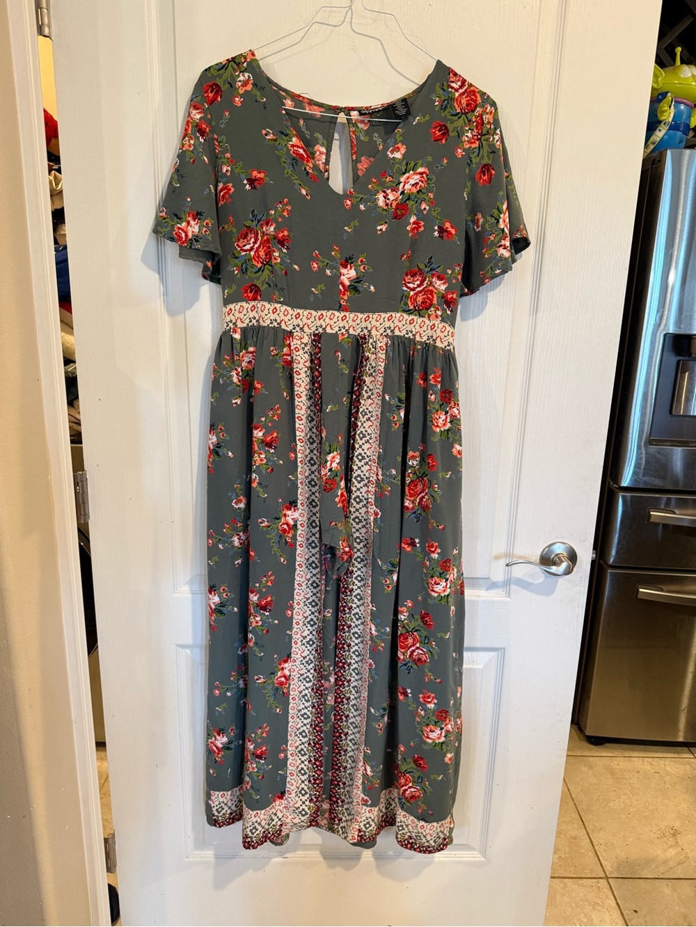Wrangler retro womens green floral skirted western casual short sleeve romper XL
